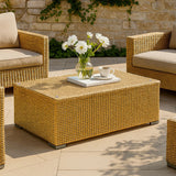 Rustic PE Rattan Weave Outdoor Coffee Table – 1-Tier Waterproof Design, Perfect for Patio & Garden