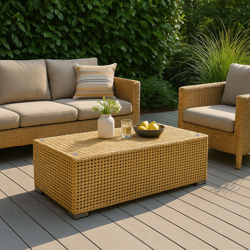 Rustic PE Rattan Weave Outdoor Coffee Table – 1-Tier Waterproof Design, Perfect for Patio & Garden