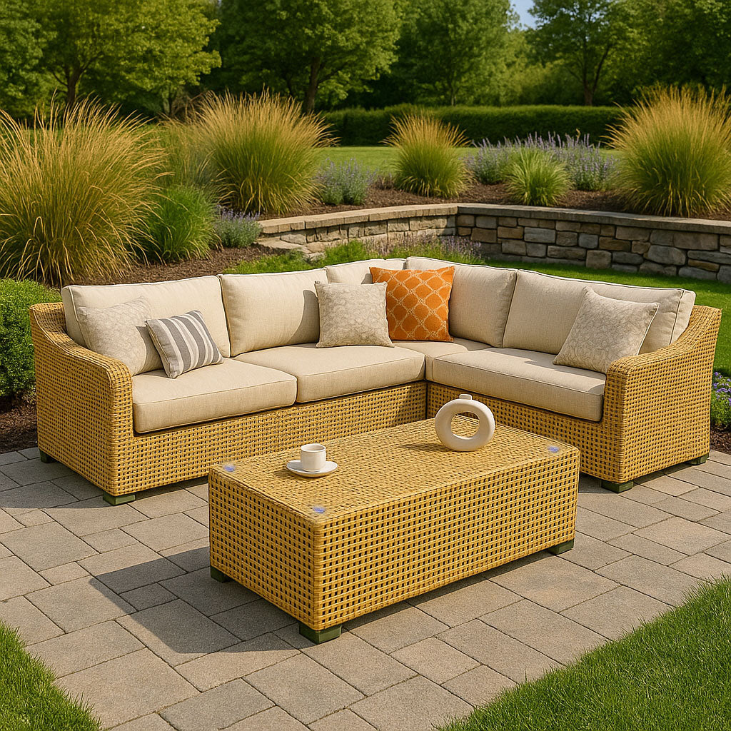 Rustic PE Rattan Weave Outdoor Coffee Table – 1-Tier Waterproof Design, Perfect for Patio & Garden