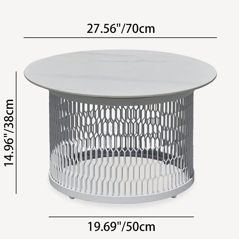 Waterproof Industrial Honeycomb Hollow Outdoor Coffee Table with 1-Tier Stoneware Top – Durable Patio & Garden Table