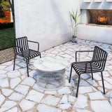 Waterproof Industrial Honeycomb Hollow Outdoor Coffee Table with 1-Tier Stoneware Top – Durable Patio & Garden Table