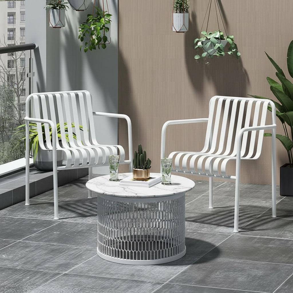 Waterproof Industrial Honeycomb Hollow Outdoor Coffee Table with 1-Tier Stoneware Top – Durable Patio & Garden Table