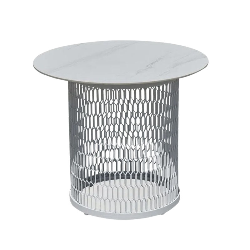 Waterproof Industrial Honeycomb Hollow Outdoor Coffee Table with 1-Tier Stoneware Top – Durable Patio & Garden Table