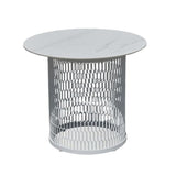 Waterproof Industrial Honeycomb Hollow Outdoor Coffee Table with 1-Tier Stoneware Top – Durable Patio & Garden Table