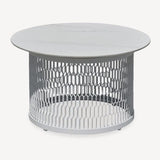 Waterproof Industrial Honeycomb Hollow Outdoor Coffee Table with 1-Tier Stoneware Top – Durable Patio & Garden Table