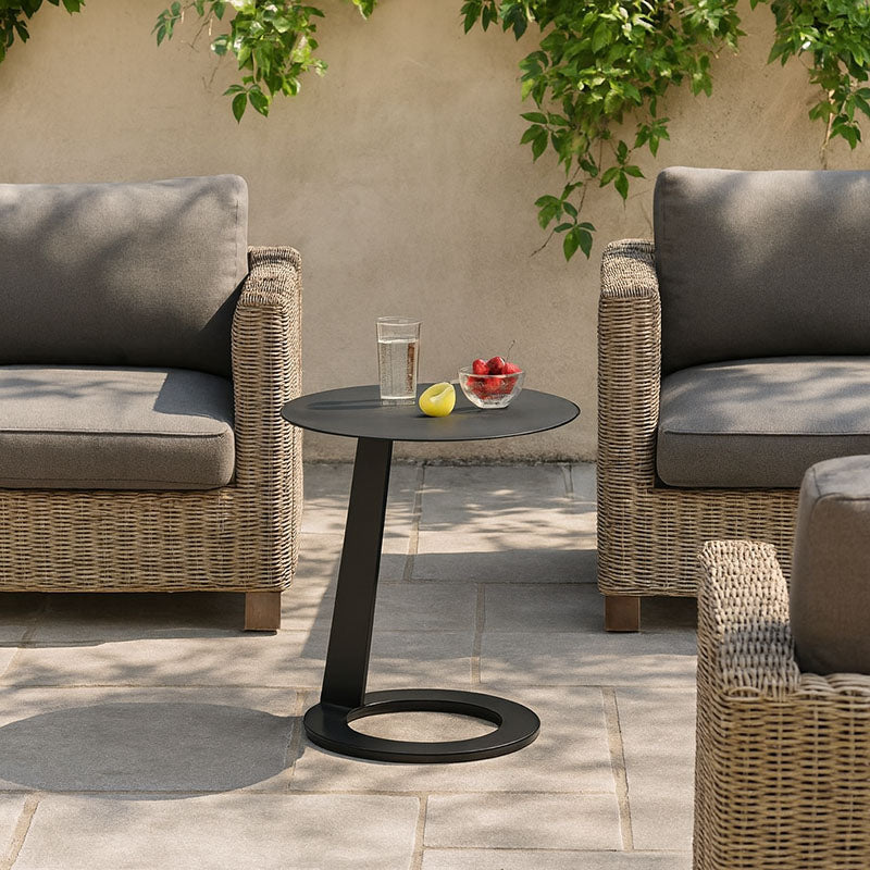 Corrosion-Resistant Round Outdoor End Table – Minimalist 1-Tier Design with Durable Aluminum Frame for Garden & Balcony