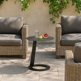 Corrosion-Resistant Round Outdoor End Table – Minimalist 1-Tier Design with Durable Aluminum Frame for Garden & Balcony