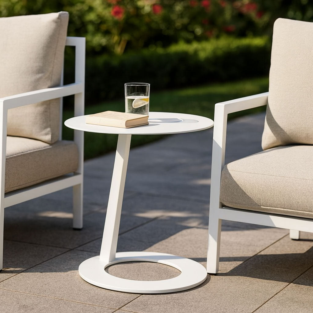 Corrosion-Resistant Round Outdoor End Table – Minimalist 1-Tier Design with Durable Aluminum Frame for Garden & Balcony