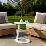 Corrosion-Resistant Round Outdoor End Table – Minimalist 1-Tier Design with Durable Aluminum Frame for Garden & Balcony