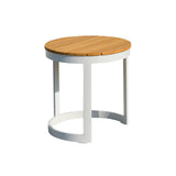 Weather-Resistant Rustic Teak Wood Outdoor End Table with 1-Tier Sturdy Steel Frame for Patio & Garden
