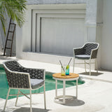 Weather-Resistant Rustic Teak Wood Outdoor End Table with 1-Tier Sturdy Steel Frame for Patio & Garden
