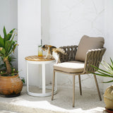 Weather-Resistant Rustic Teak Wood Outdoor End Table with 1-Tier Sturdy Steel Frame for Patio & Garden