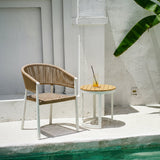 Weather-Resistant Rustic Teak Wood Outdoor End Table with 1-Tier Sturdy Steel Frame for Patio & Garden