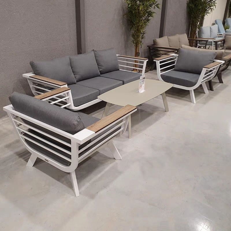 Industrial Rectangular Outdoor Coffee Table with Rounded Edges – Sturdy 4-Leg Aluminum Frame for Patio & Garden