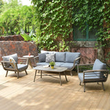 Industrial Rectangular Outdoor Coffee Table with Rounded Edges – Sturdy 4-Leg Aluminum Frame for Patio & Garden