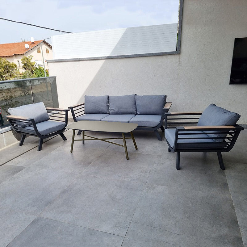 Industrial Rectangular Outdoor Coffee Table with Rounded Edges – Sturdy 4-Leg Aluminum Frame for Patio & Garden