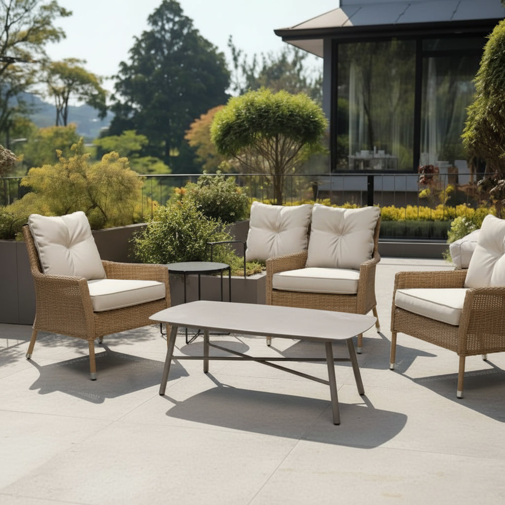 Industrial Rectangular Outdoor Coffee Table with Rounded Edges – Sturdy 4-Leg Aluminum Frame for Patio & Garden