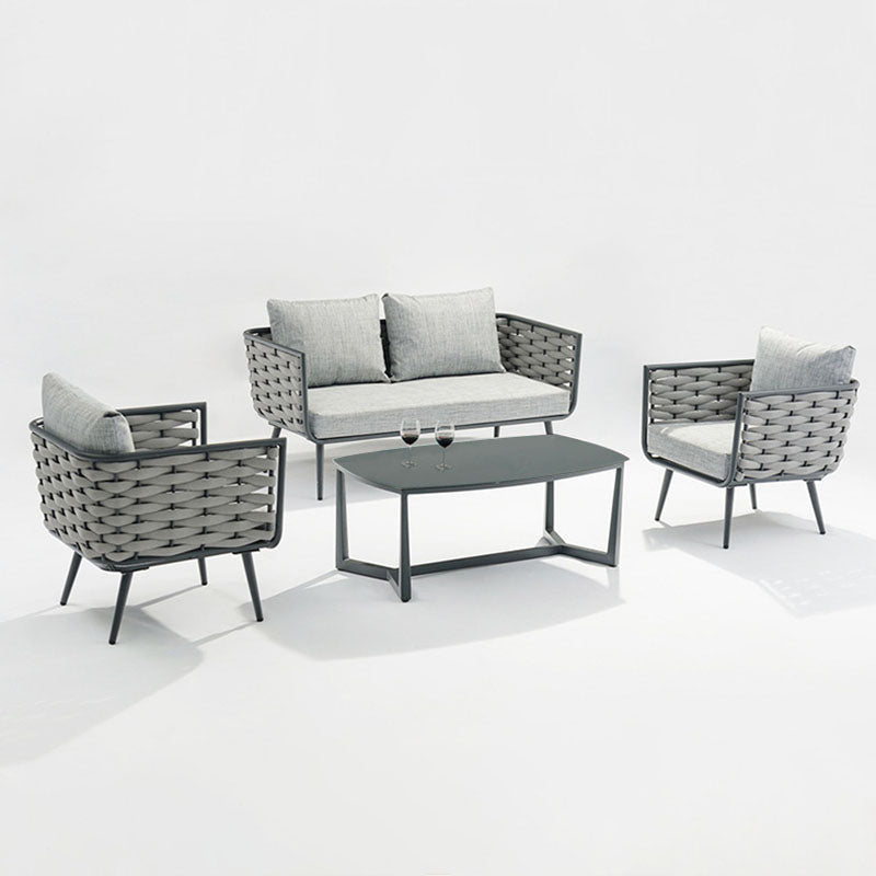 Premium Rust-Resistant Rectangular Outdoor Coffee Table with a 1-Tier Spacious Stoneware Top for Balcony & Garden