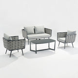 Premium Rust-Resistant Rectangular Outdoor Coffee Table with a 1-Tier Spacious Stoneware Top for Balcony & Garden