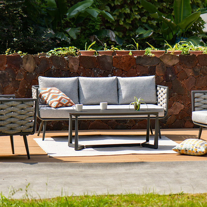 Premium Rust-Resistant Rectangular Outdoor Coffee Table with a 1-Tier Spacious Stoneware Top for Balcony & Garden