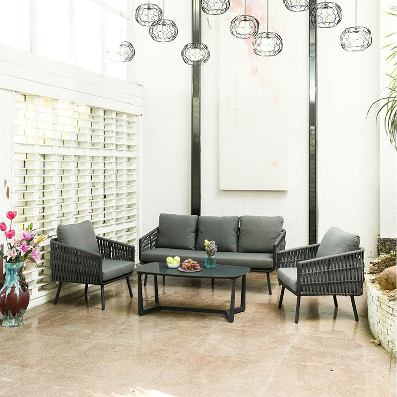 Premium Rust-Resistant Rectangular Outdoor Coffee Table with a 1-Tier Spacious Stoneware Top for Balcony & Garden