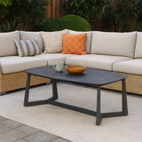 Premium Rust-Resistant Rectangular Outdoor Coffee Table with a 1-Tier Spacious Stoneware Top for Balcony & Garden
