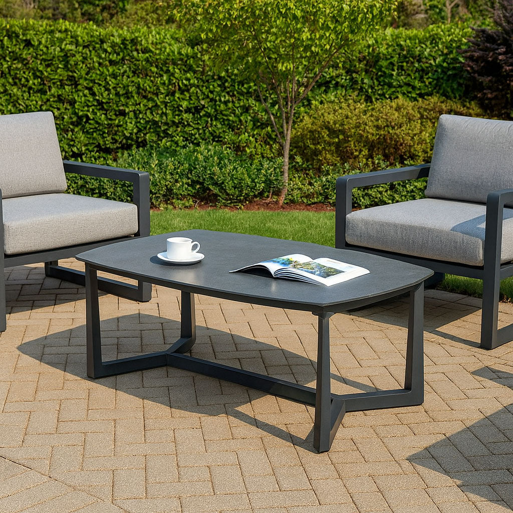 Premium Rust-Resistant Rectangular Outdoor Coffee Table with a 1-Tier Spacious Stoneware Top for Balcony & Garden