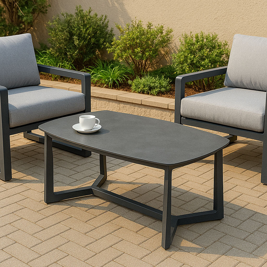Premium Rust-Resistant Rectangular Outdoor Coffee Table with a 1-Tier Spacious Stoneware Top for Balcony & Garden