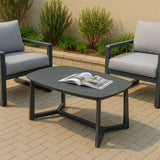 Premium Rust-Resistant Rectangular Outdoor Coffee Table with a 1-Tier Spacious Stoneware Top for Balcony & Garden