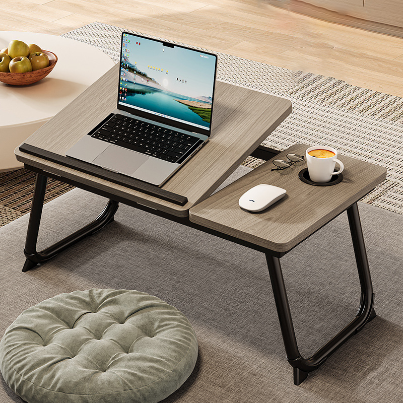 Nordic Contemporary Desk – Carbon Steel & MDF, Rectangular, Foldable, Angle-Adjustable, 2-Tray Saucer, Ideal for Study