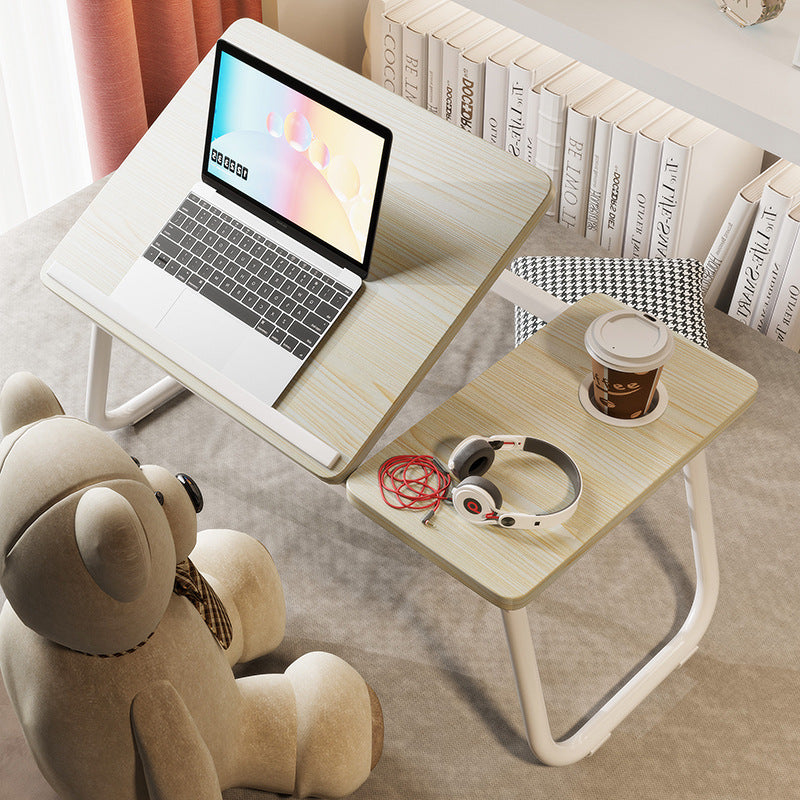 Nordic Contemporary Desk – Carbon Steel & MDF, Rectangular, Foldable, Angle-Adjustable, 2-Tray Saucer, Ideal for Study