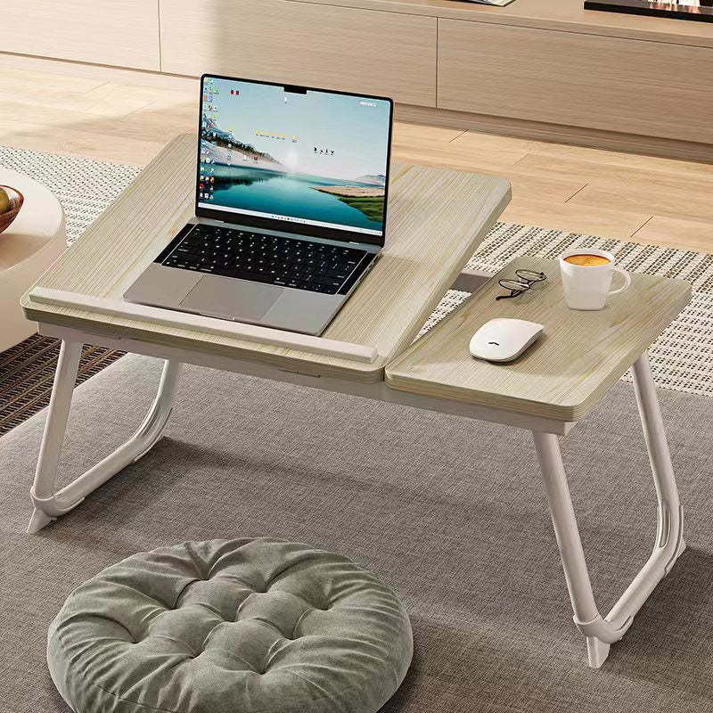 Nordic Contemporary Desk – Carbon Steel & MDF, Rectangular, Foldable, Angle-Adjustable, 2-Tray Saucer, Ideal for Study