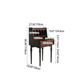 Modern Retro Solid Wood Vanity Desk with Arch Mirror and Roman-Column Accents, Includes Matching Stool for Bedroom