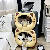 Contemporary PP Kids Nightstand with Cartoon Cat Design, Single Storage, Stackable, Bedside Table