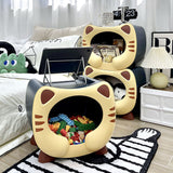 Contemporary PP Kids Nightstand with Cartoon Cat Design, Single Storage, Stackable, Bedside Table