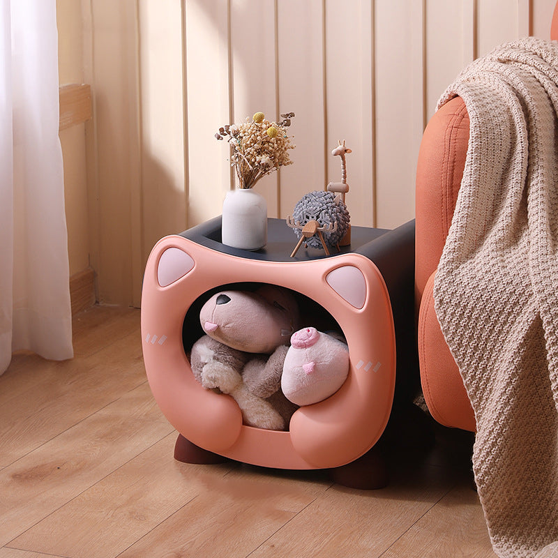 Contemporary PP Kids Nightstand with Cartoon Cat Design, Single Storage, Stackable, Bedside Table