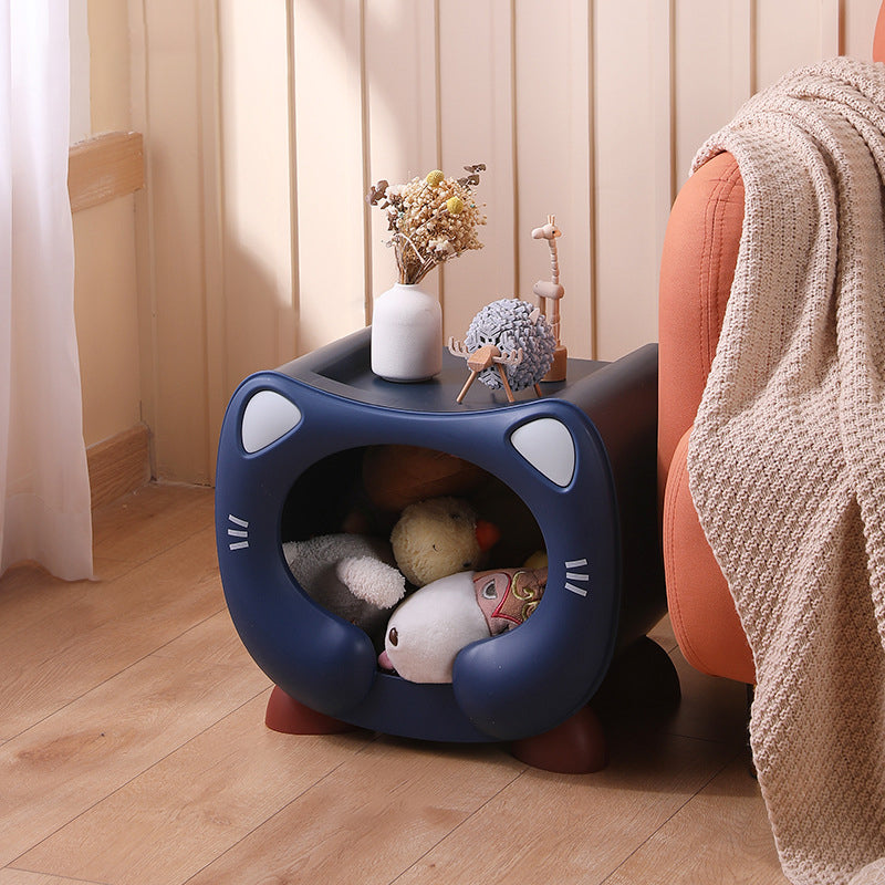 Contemporary PP Kids Nightstand with Cartoon Cat Design, Single Storage, Stackable, Bedside Table