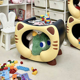 Contemporary PP Kids Nightstand with Cartoon Cat Design, Single Storage, Stackable, Bedside Table