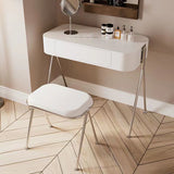 Modern Minimalist MDF & Stainless Steel Rectangular Makeup Vanity with Stool — 1-Drawer Vanity Table for Bedroom