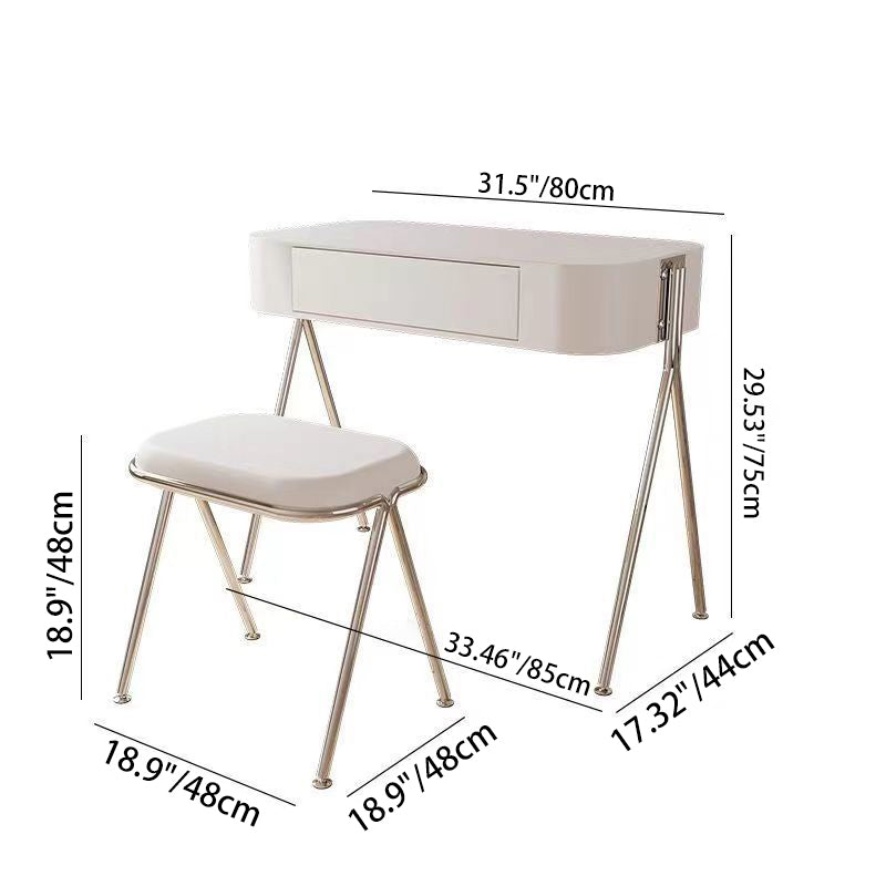 Modern Minimalist MDF & Stainless Steel Rectangular Makeup Vanity with Stool — 1-Drawer Vanity Table for Bedroom