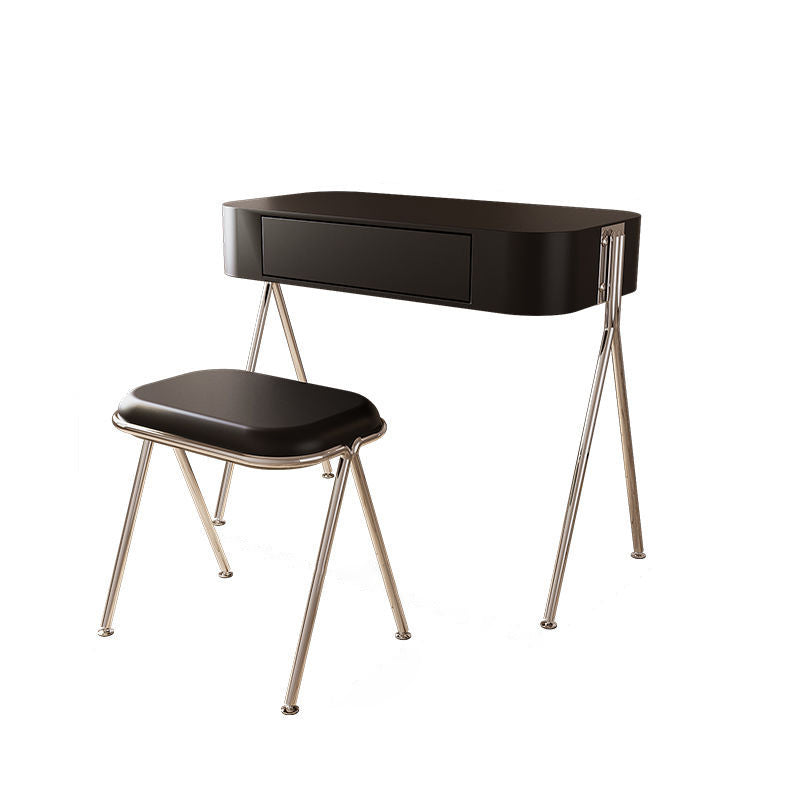 Modern Minimalist MDF & Stainless Steel Rectangular Makeup Vanity with Stool — 1-Drawer Vanity Table for Bedroom