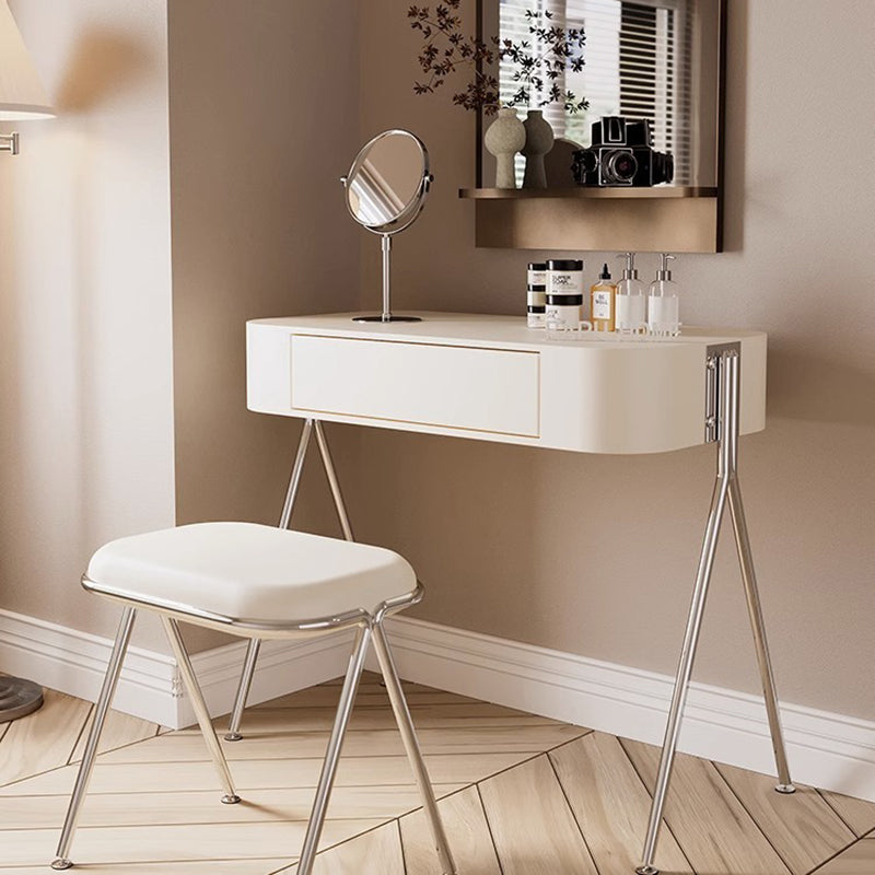 Modern Minimalist MDF & Stainless Steel Rectangular Makeup Vanity with Stool — 1-Drawer Vanity Table for Bedroom