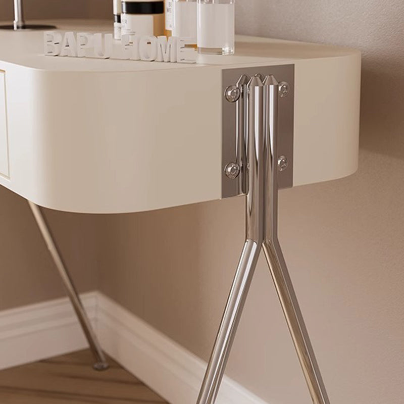 Modern Minimalist MDF & Stainless Steel Rectangular Makeup Vanity with Stool — 1-Drawer Vanity Table for Bedroom