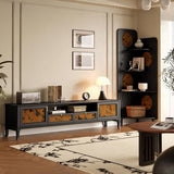 Traditional French-Style Solid Wood TV Stand in Muslin Finish, Rectangular with Two Cabinets and Drawers for Living Room