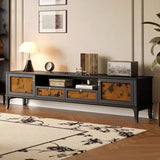 Traditional French-Style Solid Wood TV Stand in Muslin Finish, Rectangular with Two Cabinets and Drawers for Living Room