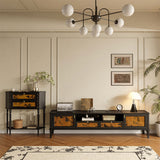 Traditional French-Style Solid Wood TV Stand in Muslin Finish, Rectangular with Two Cabinets and Drawers for Living Room