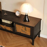 Traditional French-Style Solid Wood TV Stand in Muslin Finish, Rectangular with Two Cabinets and Drawers for Living Room