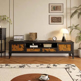 Traditional French-Style Solid Wood TV Stand in Muslin Finish, Rectangular with Two Cabinets and Drawers for Living Room
