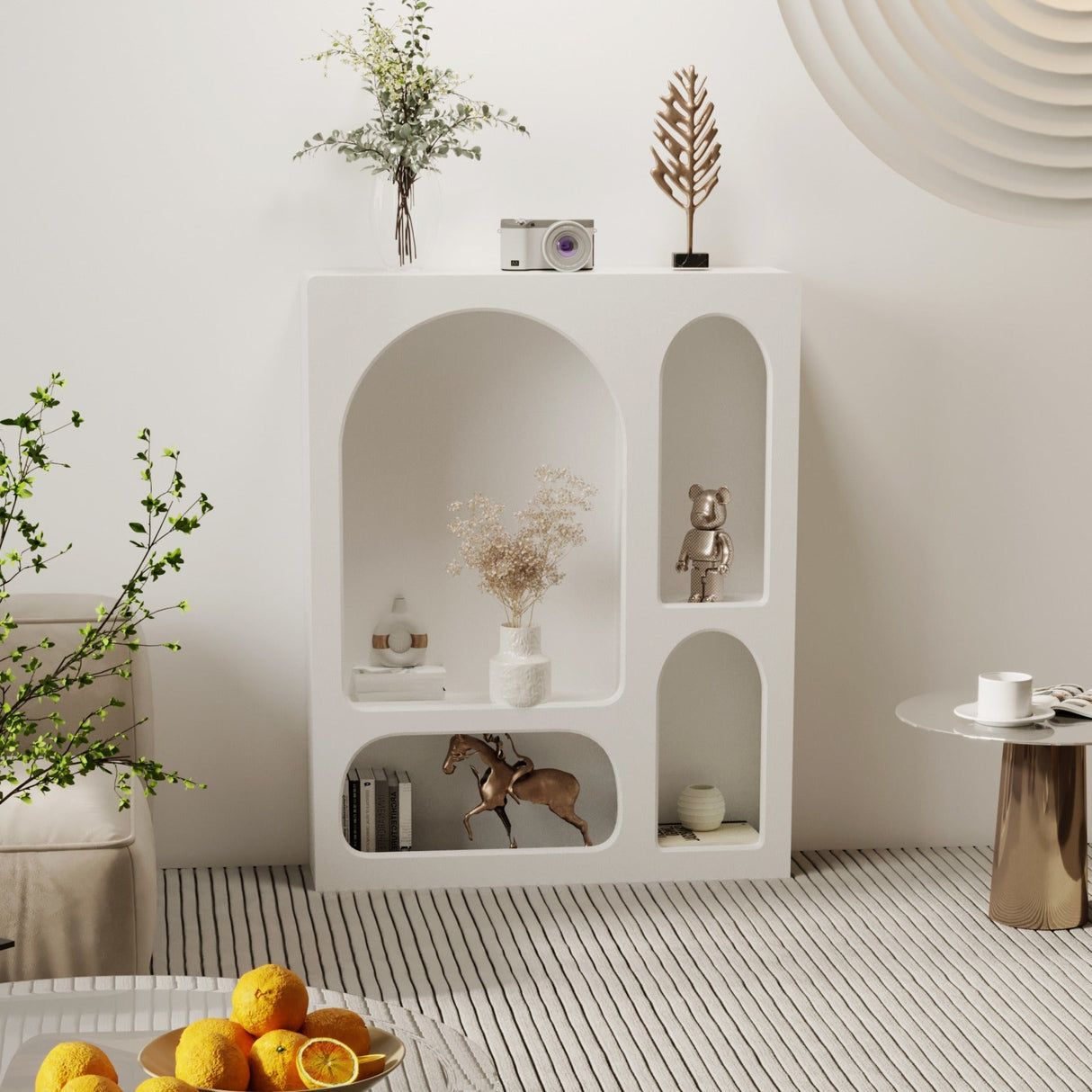 Contemporary Scandinavian Rectangular Side Table with Storage Cabinets (4/5/6 Compartments) for Living Room
