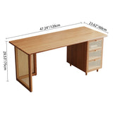 Traditional Japanese Weaving-Inspired Imitation Rattan Wood Desk with 3 Drawers - Rectangular Home Office Furniture